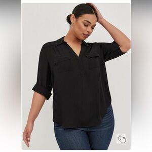 Torrid Harper Georgette Collared 3/4 sleeve Blouse Top Shirt New